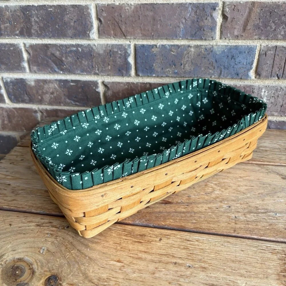 Longaberger 1995 Bread Basket & Heritage Green Liner 14.5 X 7.75 X 3.5 In